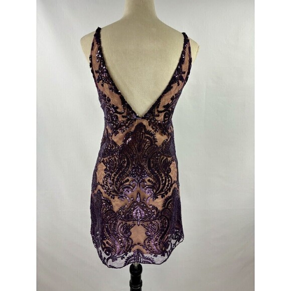 Free People Night Shimmers Dress Beige Purple 0 Lace Sequin - Picture 12 of 13